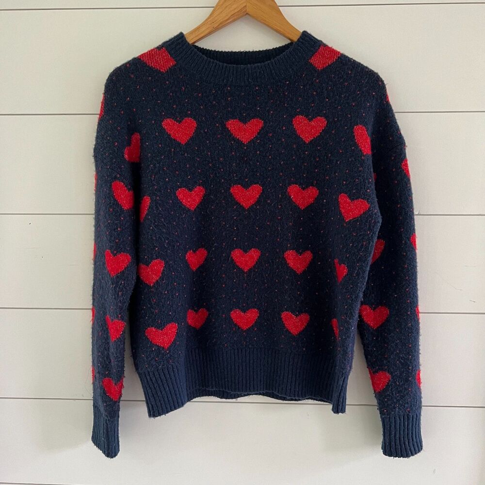 Caslon Jacquard Heart Crewneck Sweater Women's Small